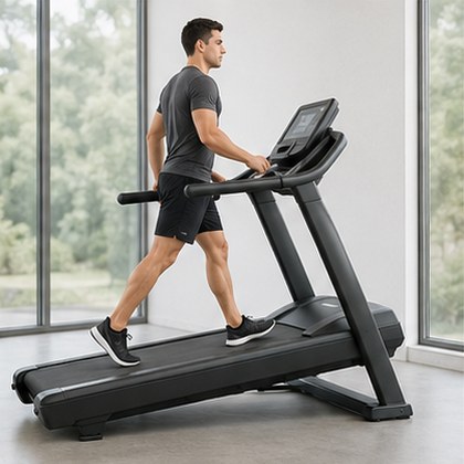 A man walking on an incline treadmill