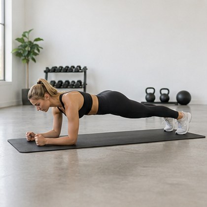 A woman holding a forearm plank